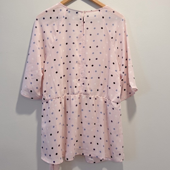 Lane Bryant Polka Dot Pink Chiffon Blouse Women Size 14 - Picture 7 of 7